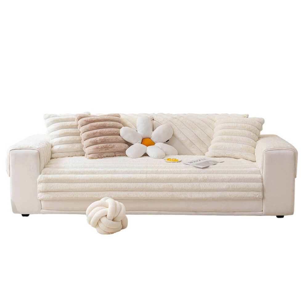 Rabbit Plush Sofa Cushion, Thickened Non-Slip L-Shaped Sofa Cover, Universal Towel Protector