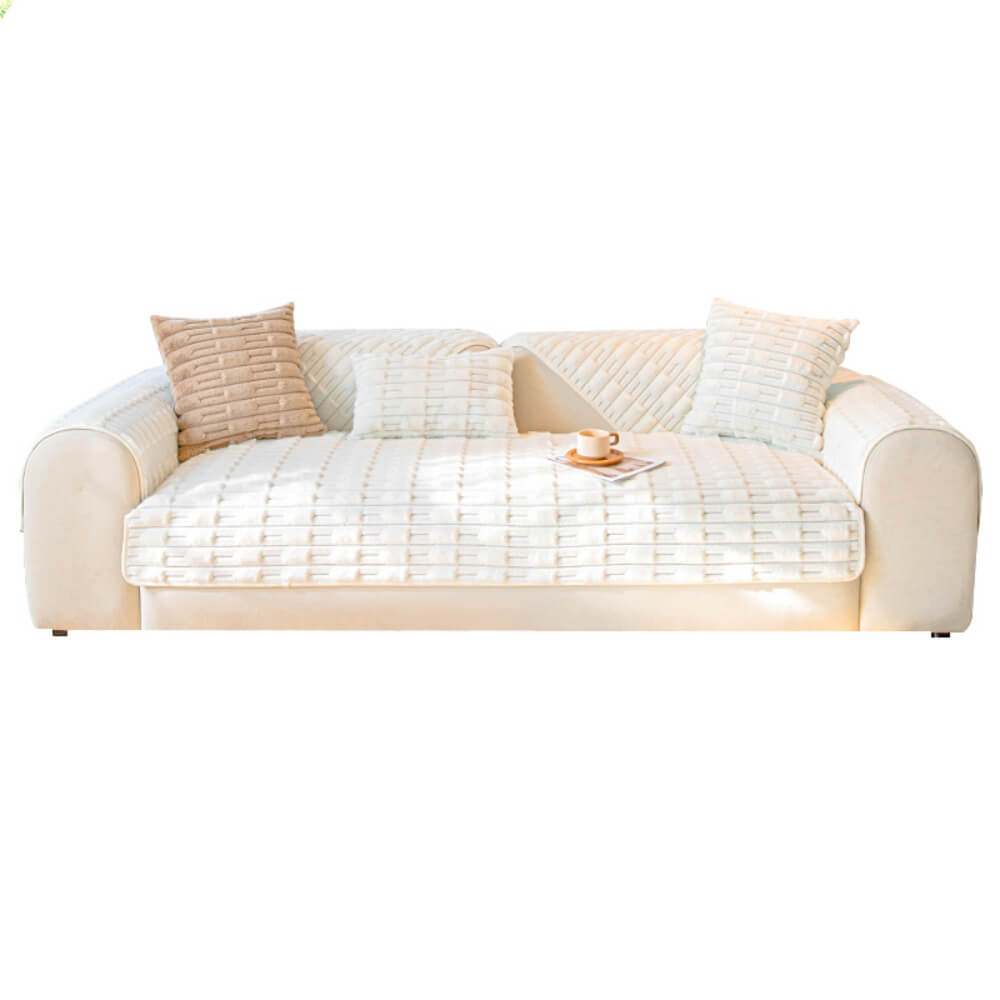 Rabbit Velvet Plush Sofa Cushion, Winter Thickened Non-Slip Leather Sofa Cover