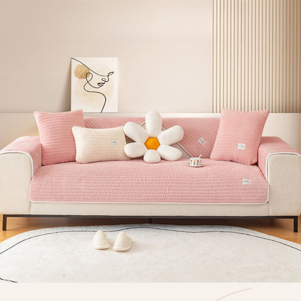 Corduroy Sofa Cushions for All Seasons, L-Shaped Sofa Compatible, Thickened Plush Back Towel Cover