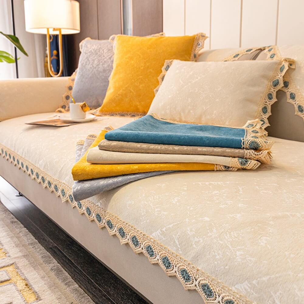Light Luxury Chenille Sofa Cushion, Non-Slip Back Cover for L-Shaped Sofa