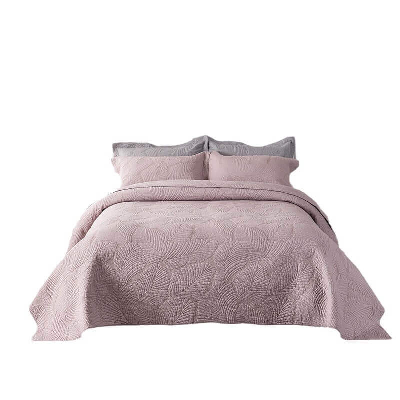Juego de cama minimalista de algodón de lujo de tres piezas con bordado de hojas de color liso y doble cara, estilo europeo.