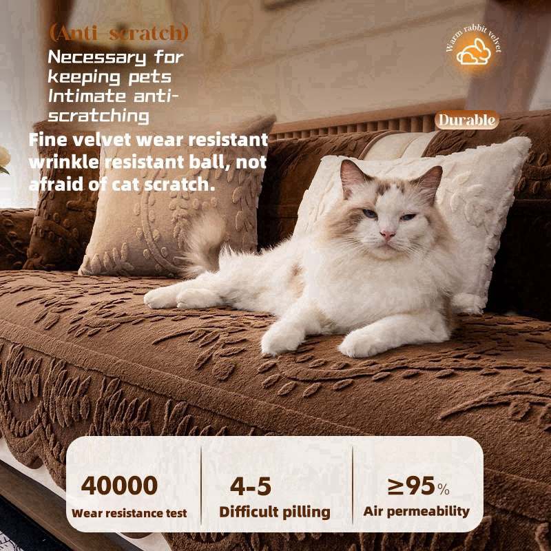 Rabbit Velvet Sofa Cushion Cover - Thickened Plush Non-Slip for Fall and Winter
