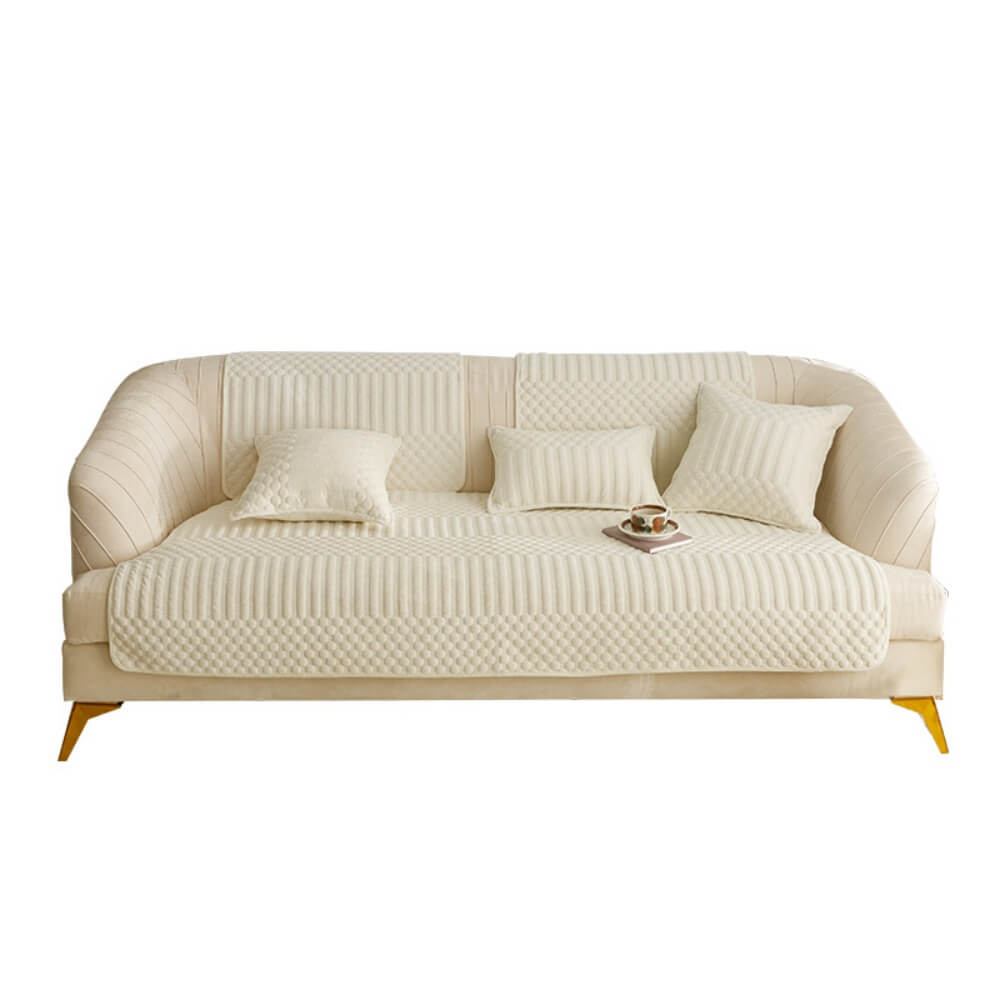 Cream White Ins Style Plush Sofa Cushion, Crystal Velvet Four-Grade Sofa Cover Cloth