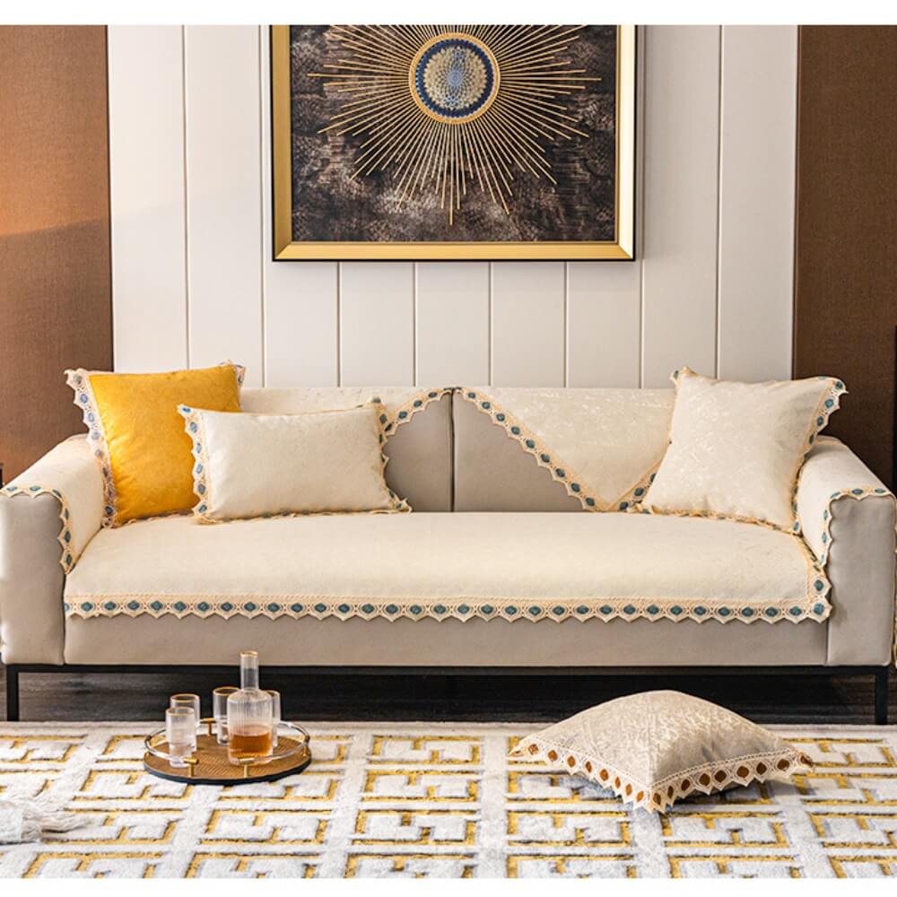 Light Luxury Chenille Sofa Cushion, Non-Slip Back Cover for L-Shaped Sofa