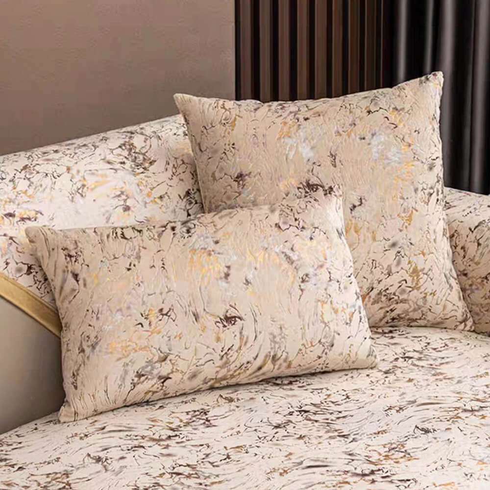 European Luxury Gold-Stamped Velvet Sofa Protector Cover - Anti-Slip Couch Mat