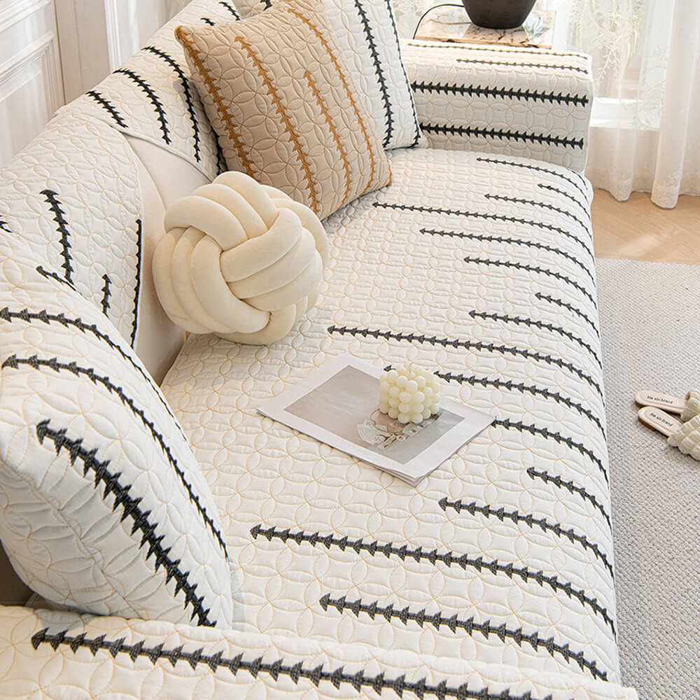French Texture Washed Cotton Sofa Protector Cover - Soft Quilted Furniture Mat for Couch Protection