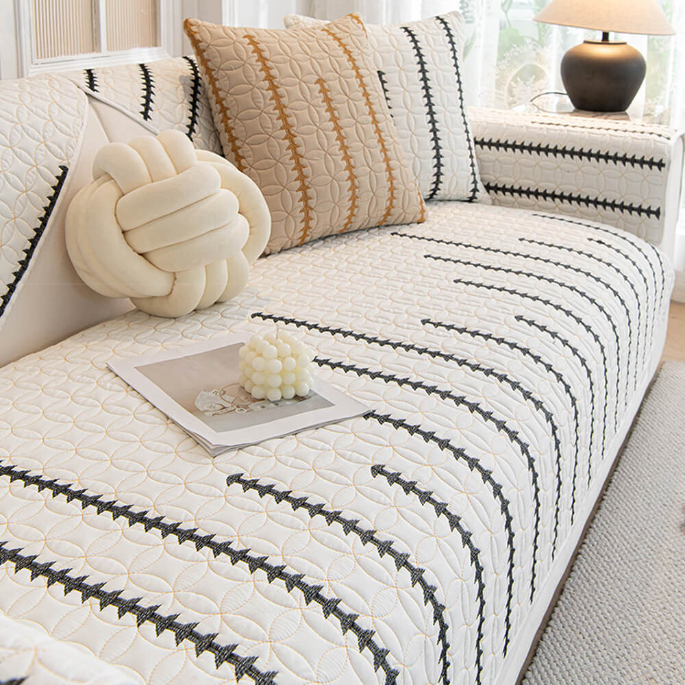 French Texture Washed Cotton Sofa Protector Cover - Soft Quilted Furniture Mat for Couch Protection