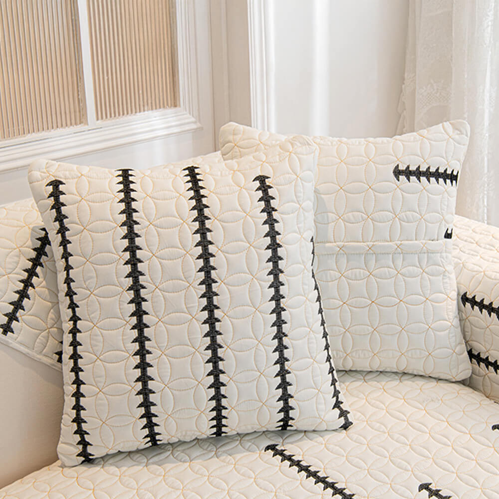 French Texture Washed Cotton Sofa Protector Cover - Soft Quilted Furniture Mat for Couch Protection