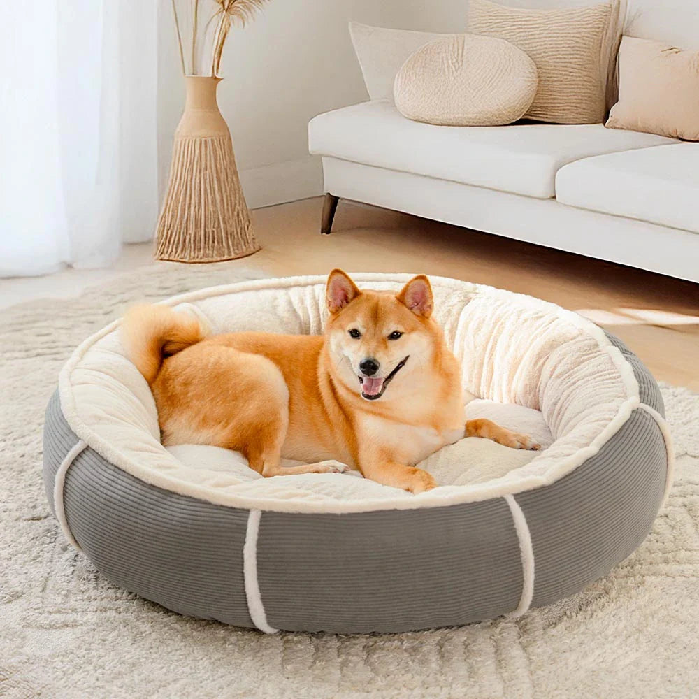 Ultra Plush Corduroy Donut Dog Bed for Anti-Anxiety Relief