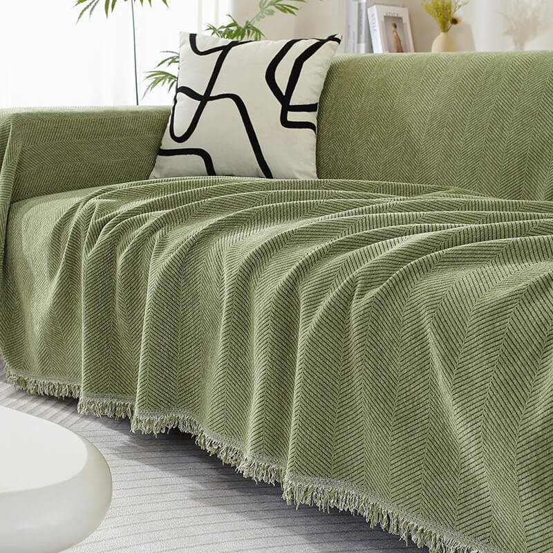 Chenille Herringbone Tassel Blanket Sofa Cover