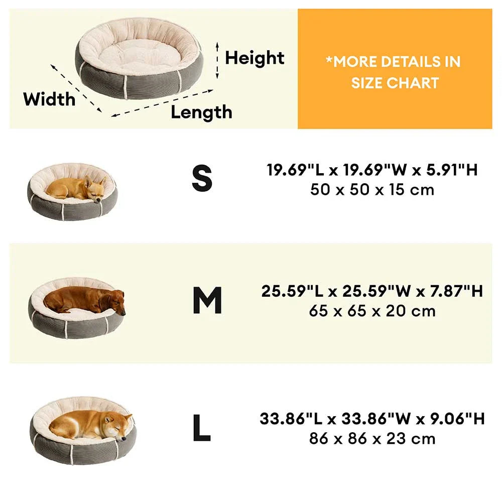 Ultra Plush Corduroy Donut Dog Bed for Anti-Anxiety Relief