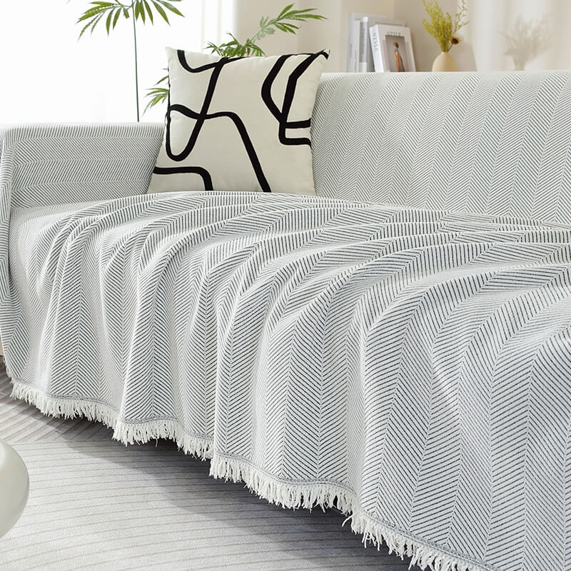 Chenille Herringbone Tassel Blanket Sofa Cover