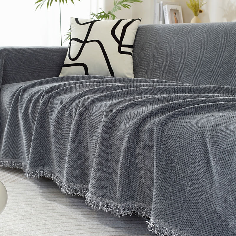 Chenille Herringbone Tassel Blanket Sofa Cover