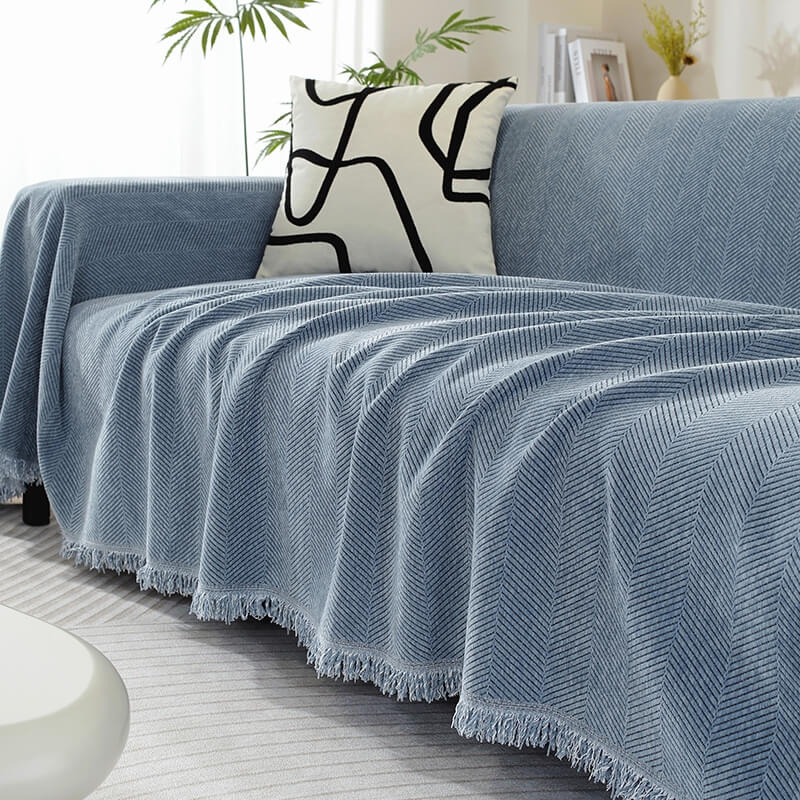Chenille Herringbone Tassel Blanket Sofa Cover