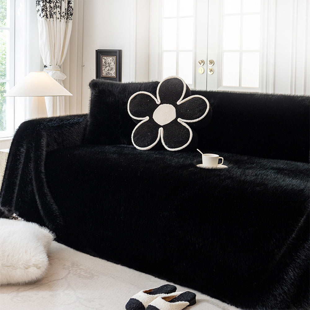 Luxury Skin-Friendly Long Faux Fur One-Piece Sofa Protector Cover - Multi-Functional Couch Mat