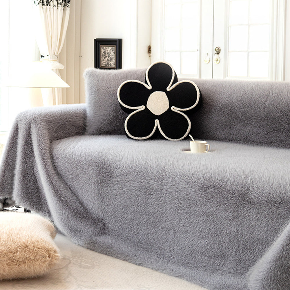 Luxury Skin-Friendly Long Faux Fur One-Piece Sofa Protector Cover - Multi-Functional Couch Mat