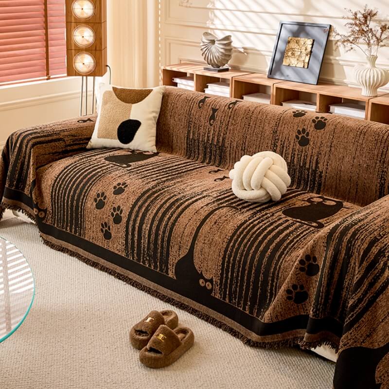 Cartoon Paw Print Chenille Anti-Scratch Sofa Throw Cover