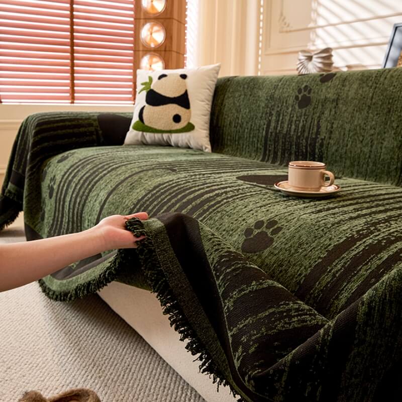 Cartoon Paw Print Chenille Anti-Scratch Sofa Throw Cover