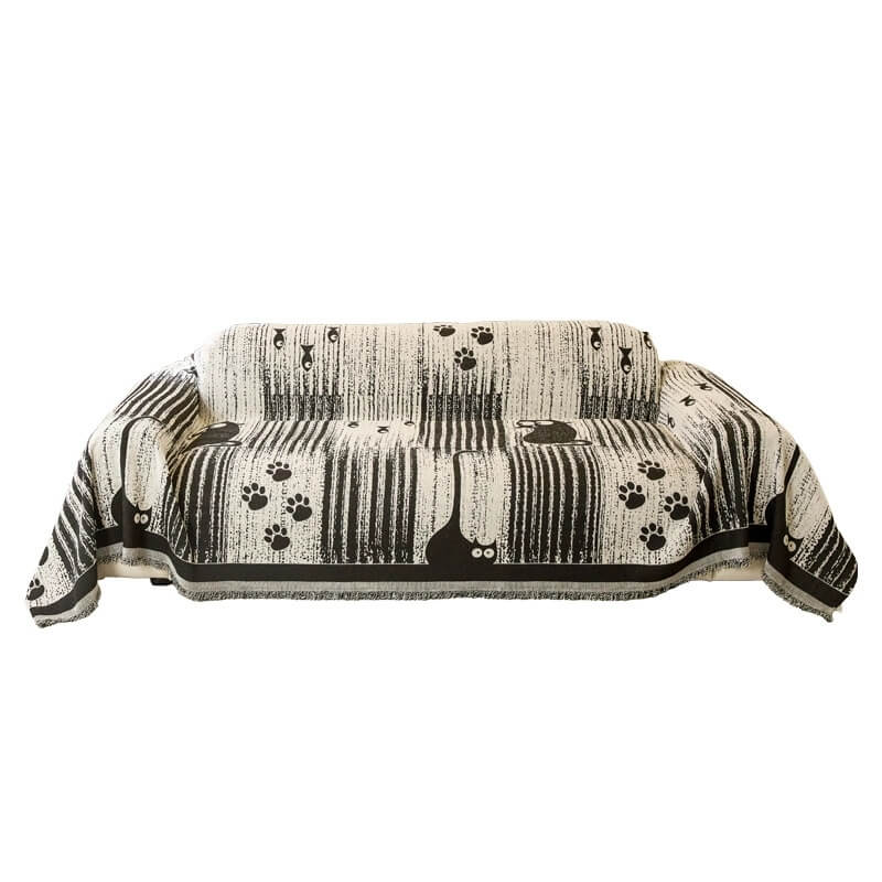 Cartoon Paw Print Chenille Anti-Scratch Sofa Throw Cover