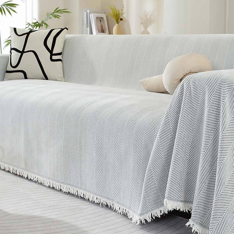 Chenille Herringbone Tassel Blanket Sofa Cover