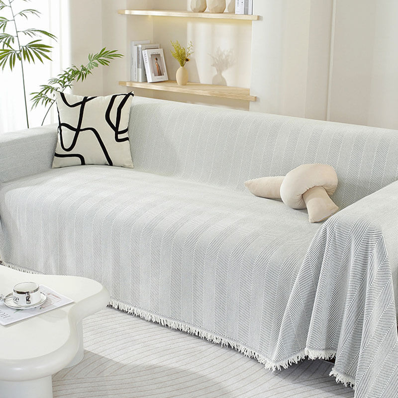 Chenille Herringbone Tassel Blanket Sofa Cover