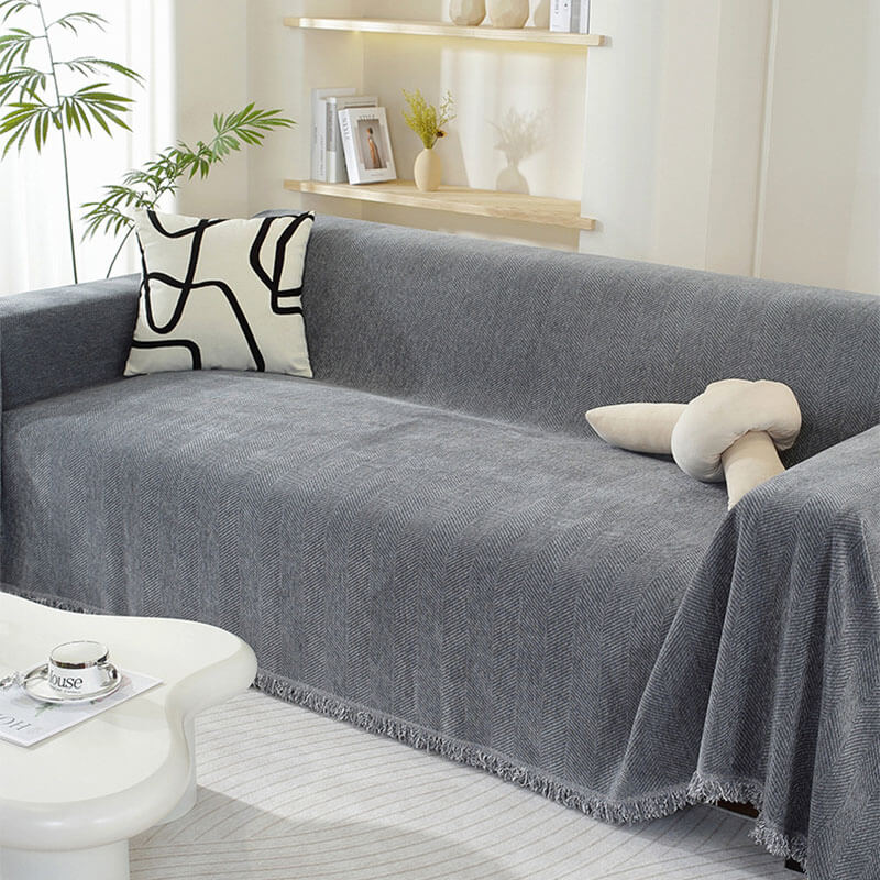 Chenille Herringbone Tassel Blanket Sofa Cover