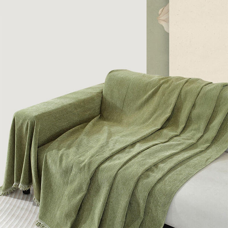 Chenille Herringbone Tassel Blanket Sofa Cover