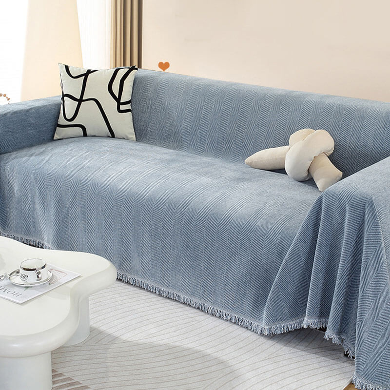 Chenille Herringbone Tassel Blanket Sofa Cover