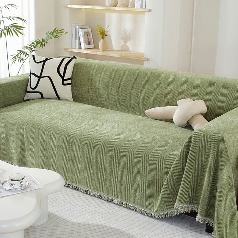 Chenille Herringbone Tassel Blanket Sofa Cover