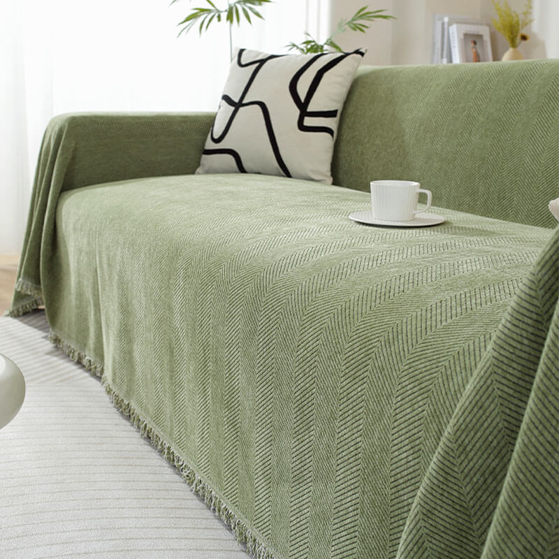 Chenille Herringbone Tassel Blanket Sofa Cover