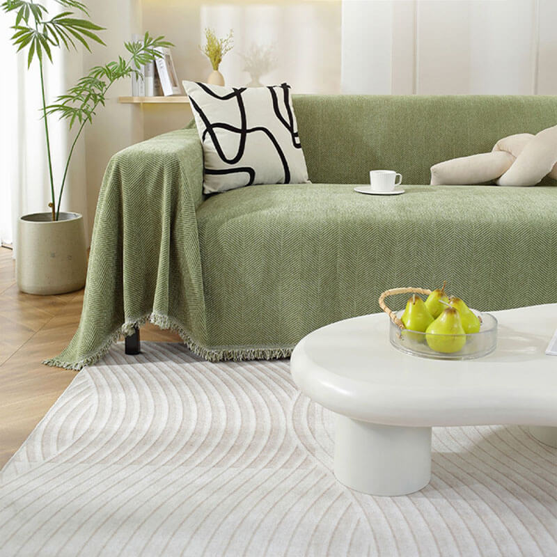 Chenille Herringbone Tassel Blanket Sofa Cover