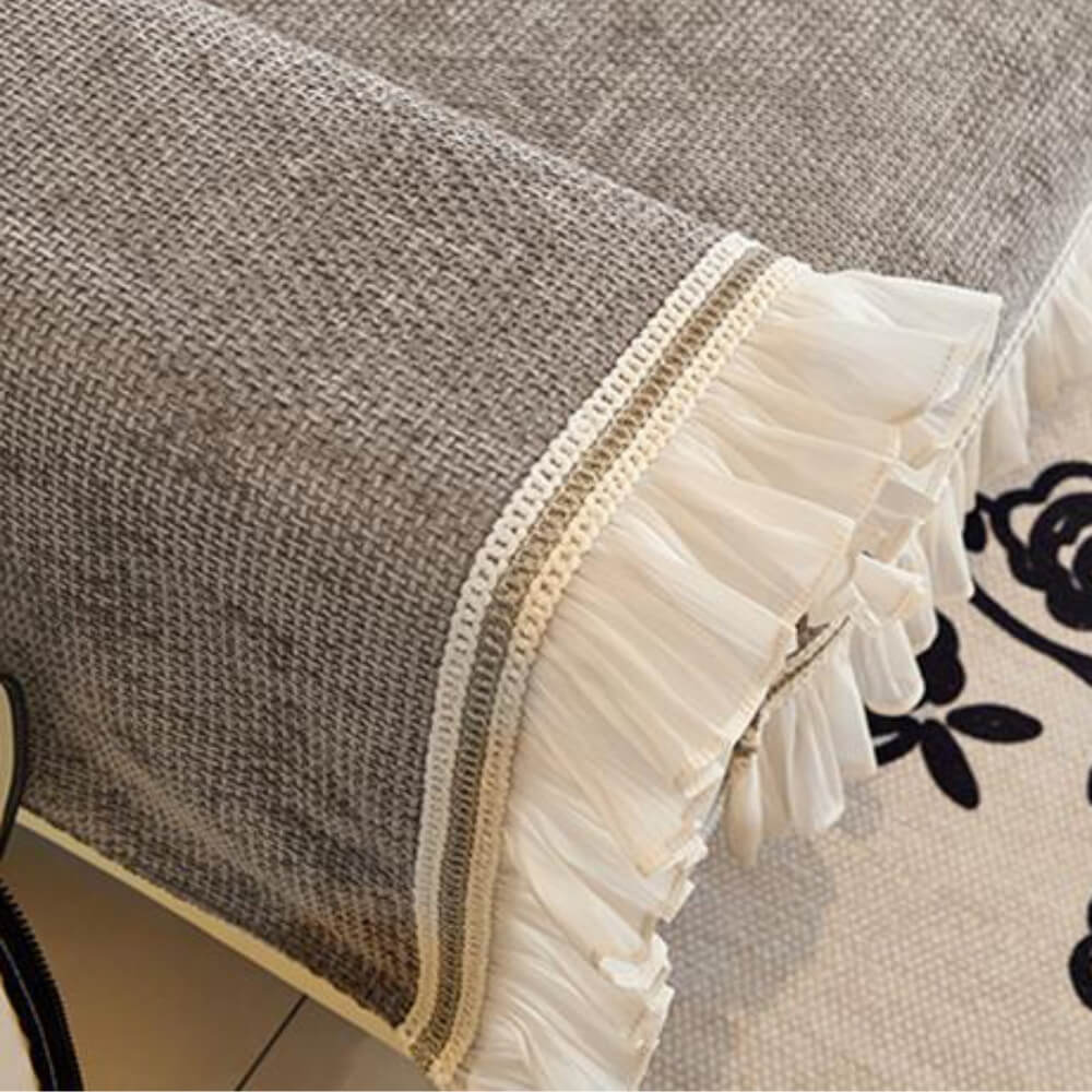 Classic Chenille All-Season Sofa Protector Cover - Wear-Resistant Furniture Mat with Elegant Lace Trim