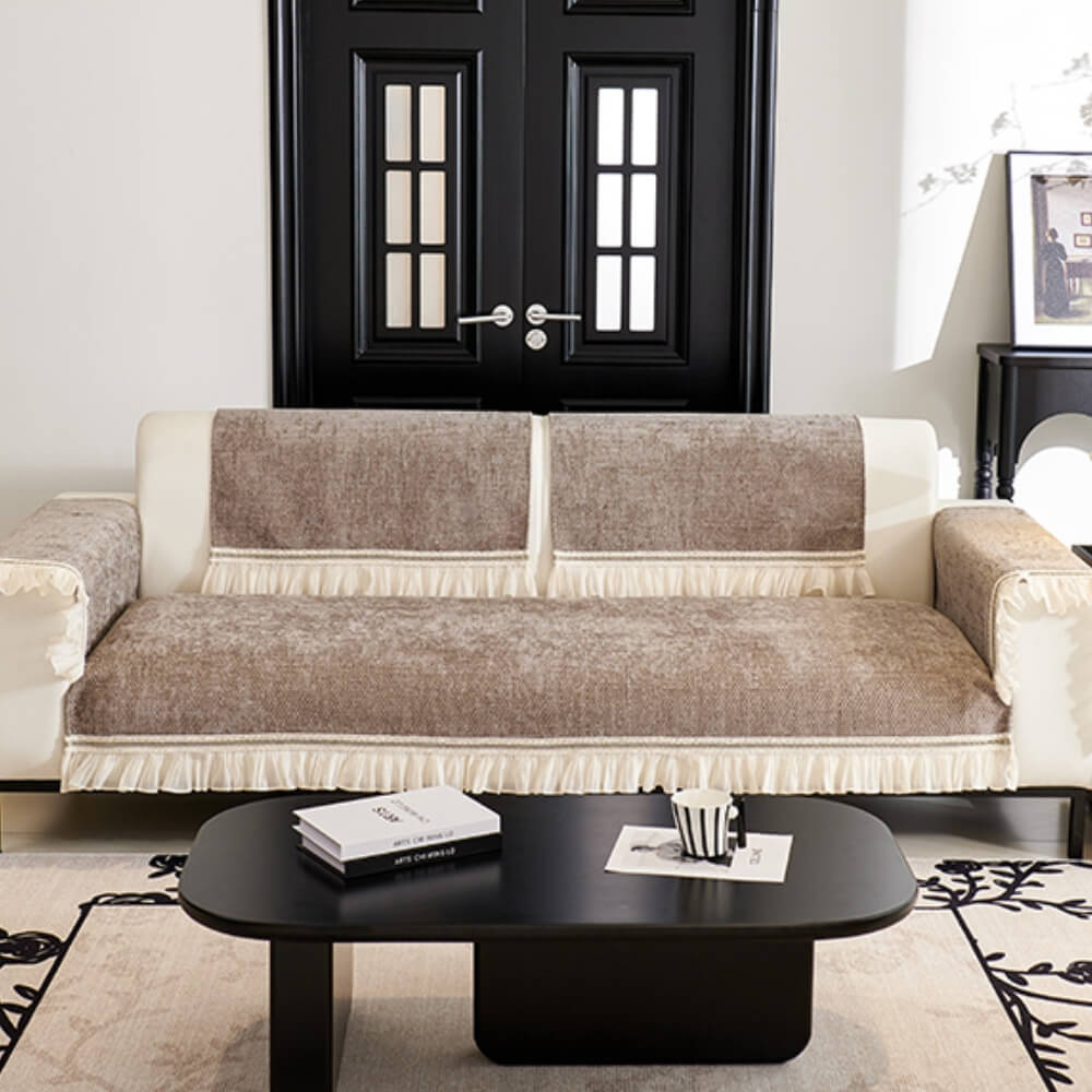 Classic Chenille All-Season Sofa Protector Cover - Wear-Resistant Furniture Mat with Elegant Lace Trim