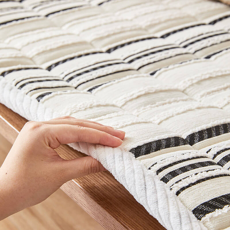 Cozy Chenille Striped Plush Non-Slip Sofa Protector Pet Mat Cover