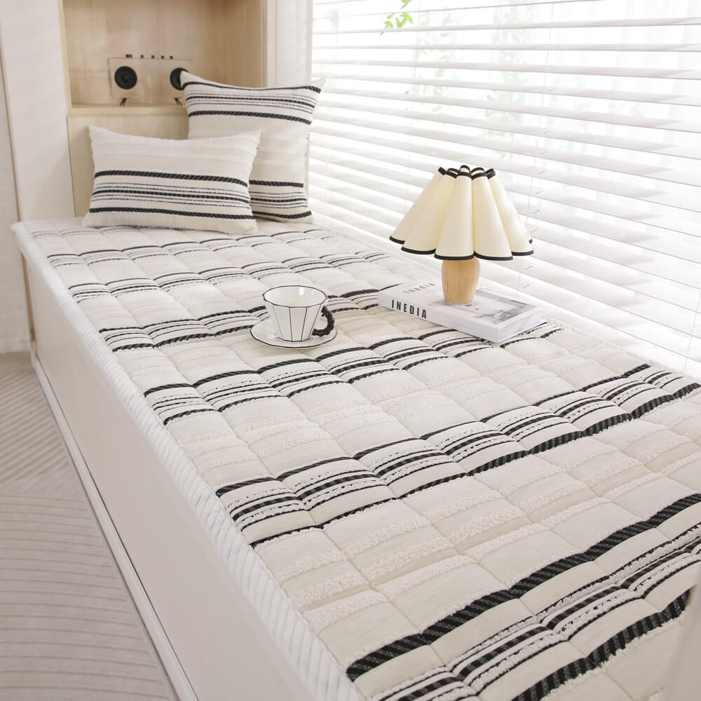 Cozy Chenille Striped Plush Non-Slip Sofa Protector Pet Mat Cover