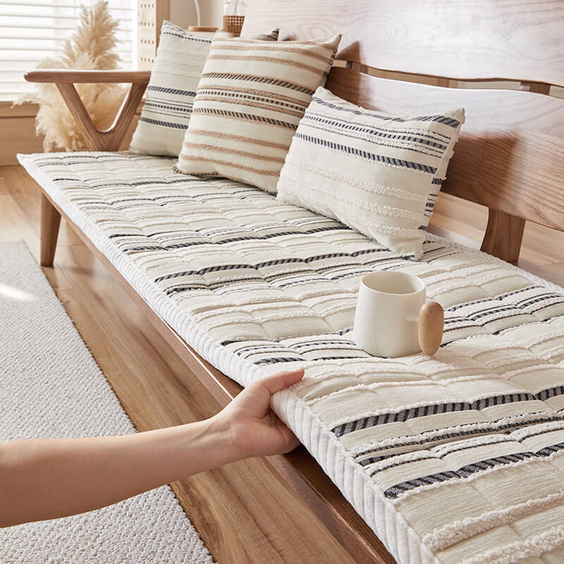 Cozy Chenille Striped Plush Non-Slip Sofa Protector Pet Mat Cover