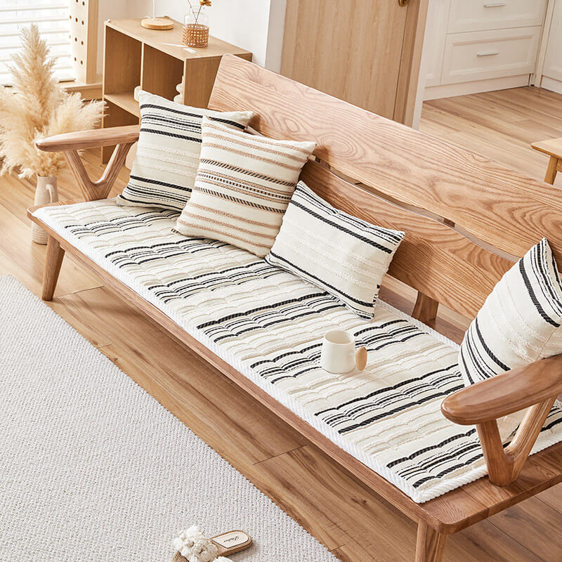 Cozy Chenille Striped Plush Non-Slip Sofa Protector Pet Mat Cover