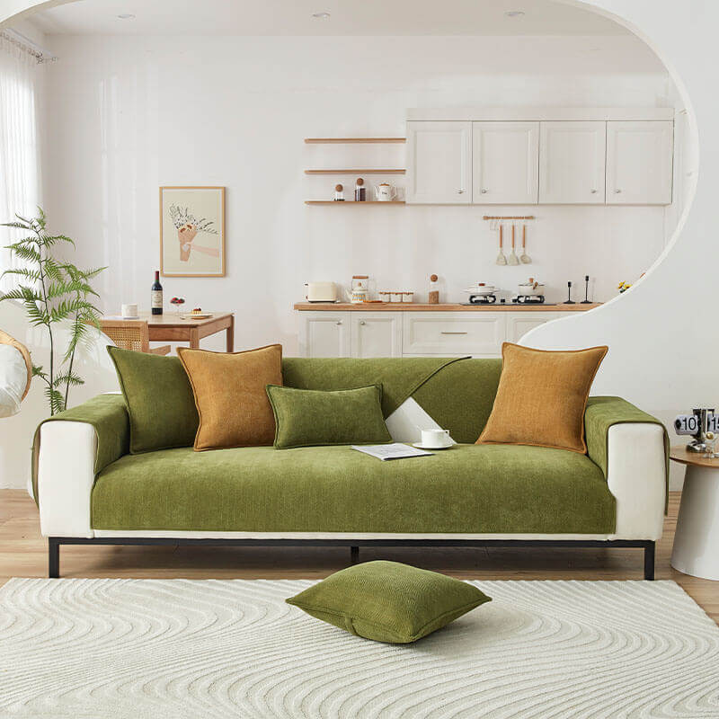 Chenille Sofa Cushion, Four-Season Universal Non-Slip L-Shaped Sofa Cover, Solid Color Cover Cloth