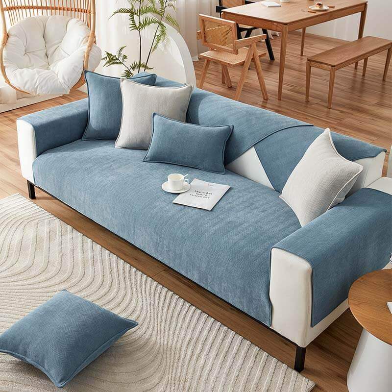 2024 chenille sofa cushion four-season models, suitable for L-shaped sofa universal, non-slip models solid color cover cloth