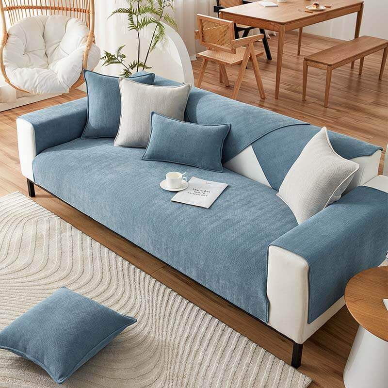 Chenille Sofa Cushion, Four-Season Universal Non-Slip L-Shaped Sofa Cover, Solid Color Cover Cloth