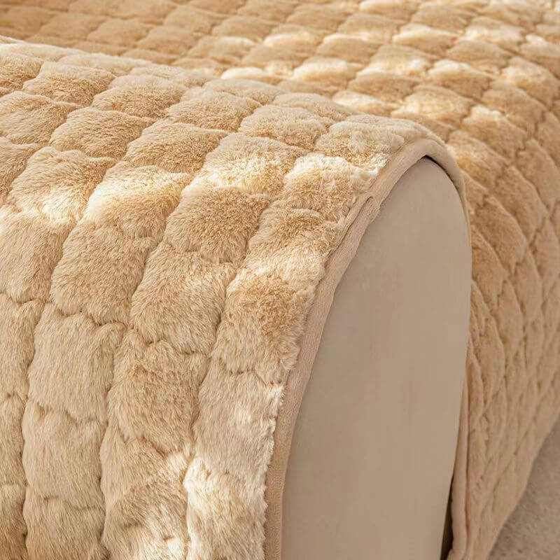 Plush Thickened Non-Slip Sofa Cushion, Four-Season Universal L-Shaped Cover, Rabbit Plush Light Luxury Style