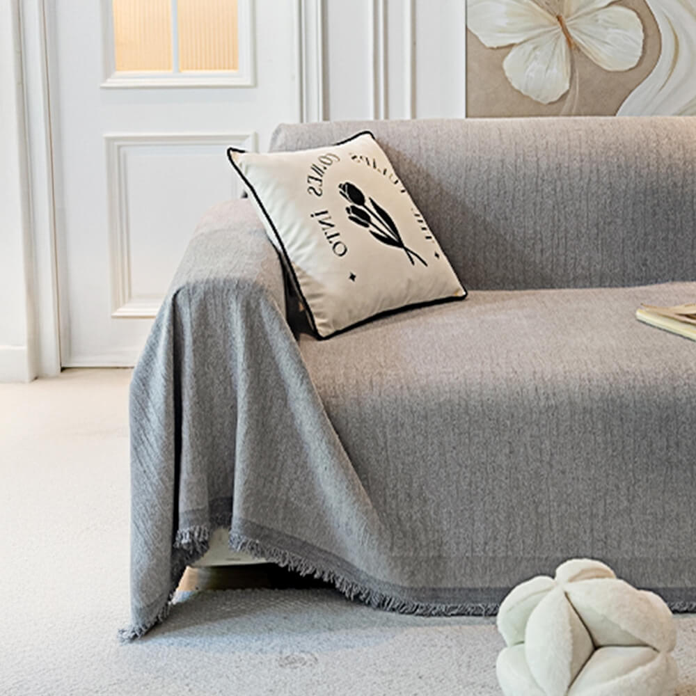 Cream Chenille Textured Anti-Scratch Pet-Friendly Couch Throw Cover