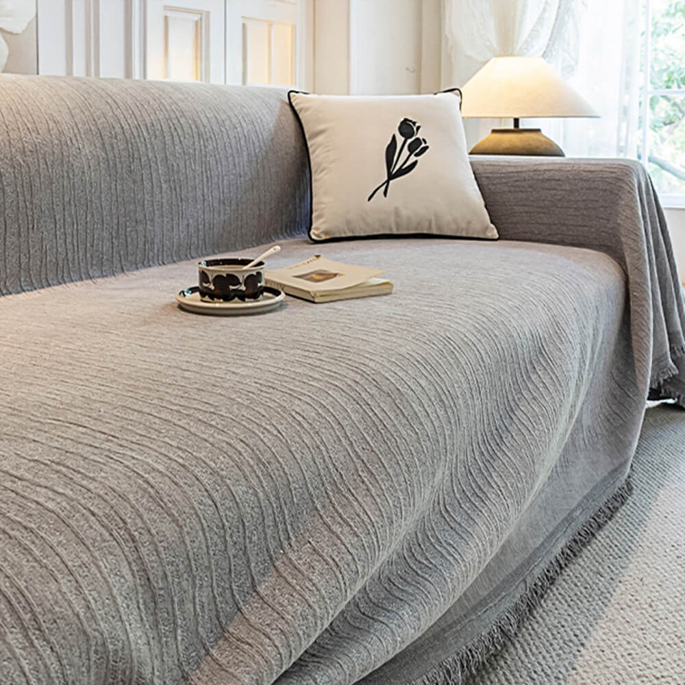Cream Chenille Textured Anti-Scratch Pet-Friendly Couch Throw Cover
