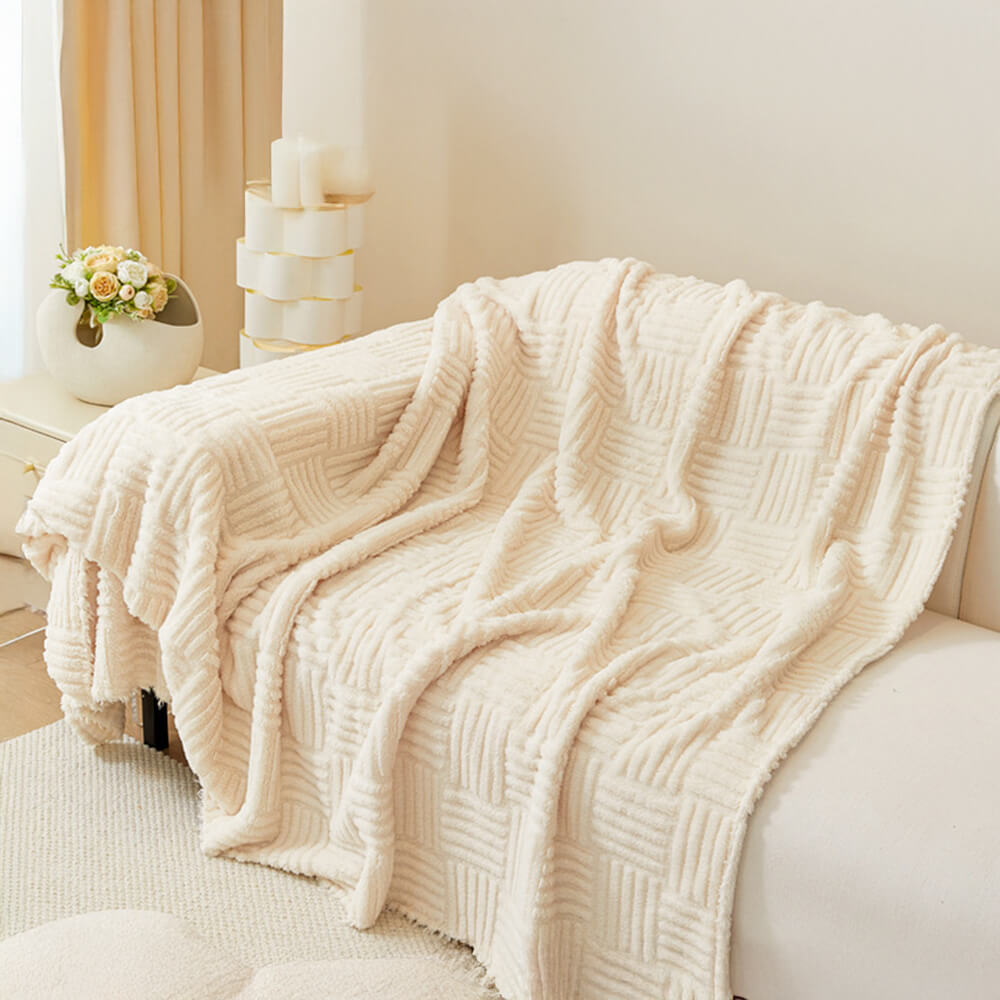 Irregular Checkerboard Striped Puff Velvet Sofa Protector Cover
