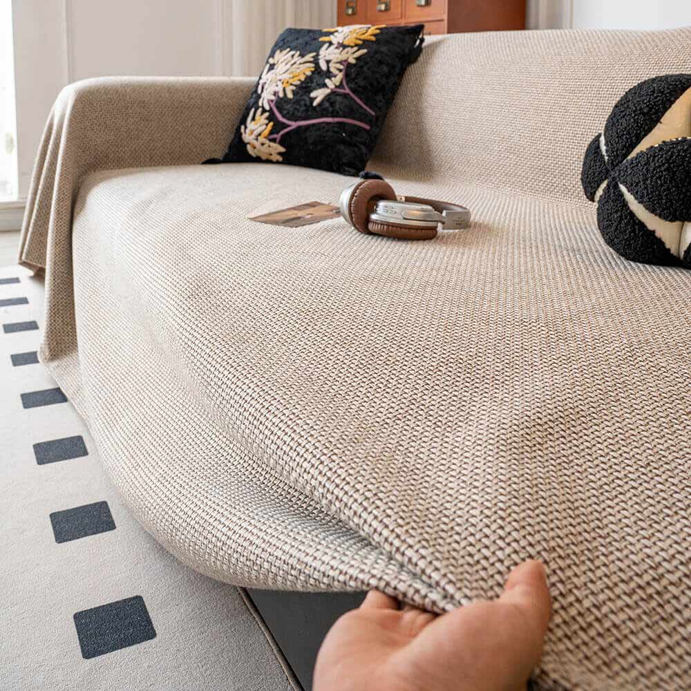Breathable Woven Linen-Look Scratch-Resistant Sofa Throw Cover