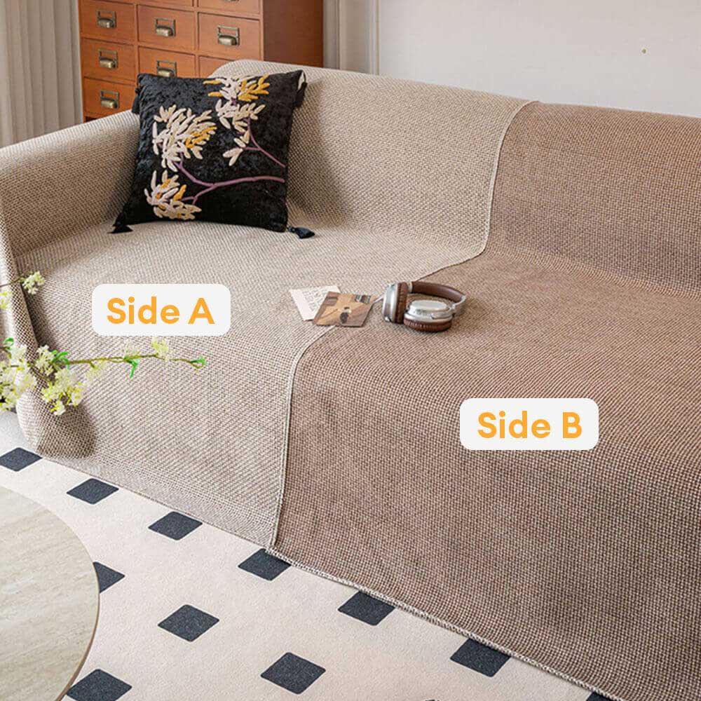 Breathable Woven Linen-Look Scratch-Resistant Sofa Throw Cover