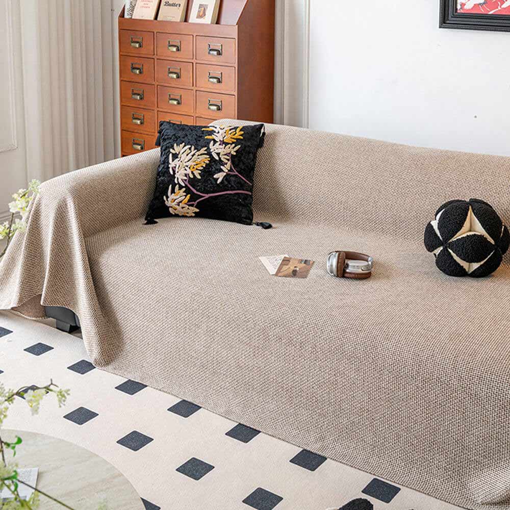 Breathable Woven Linen-Look Scratch-Resistant Sofa Throw Cover