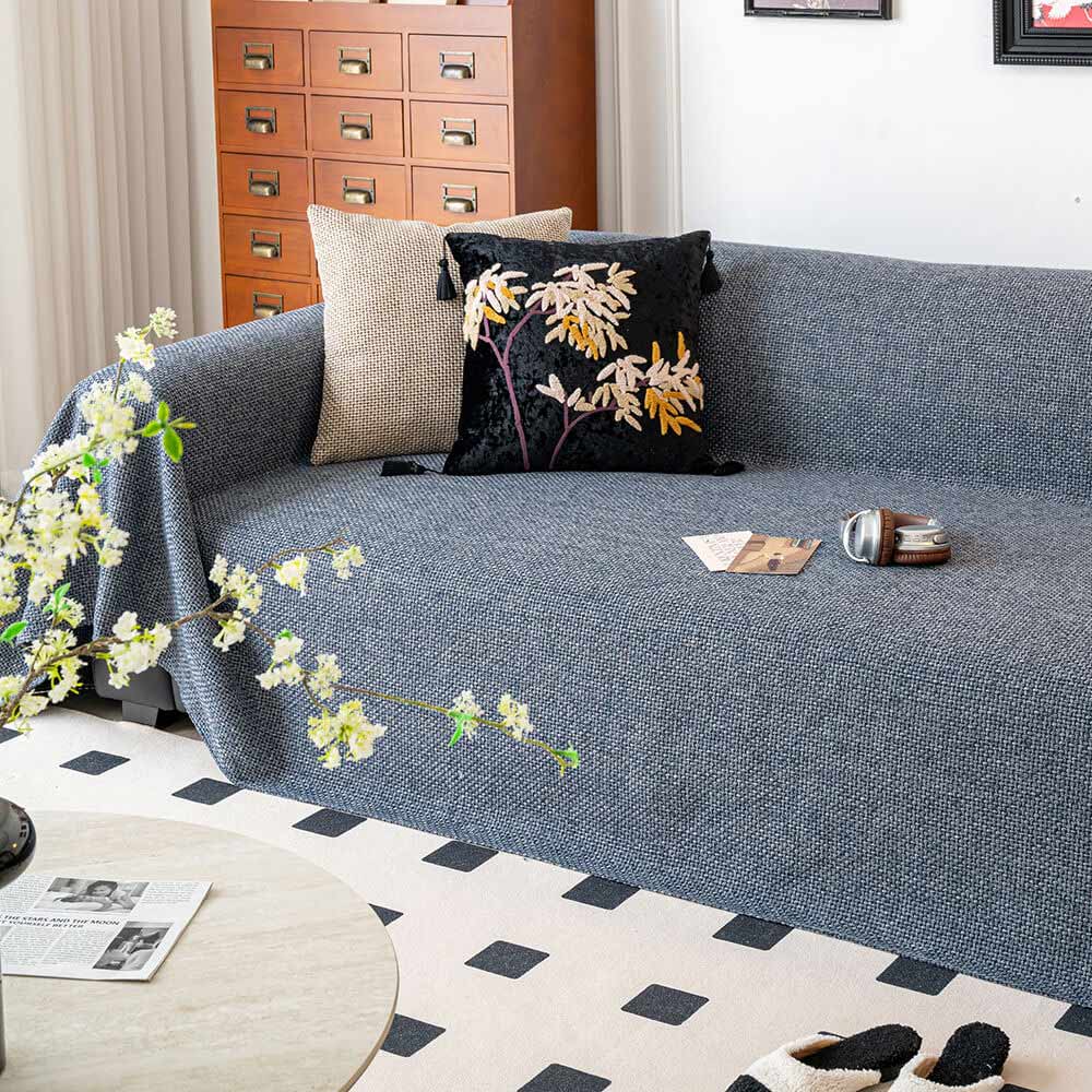 Breathable Woven Linen-Look Scratch-Resistant Sofa Throw Cover