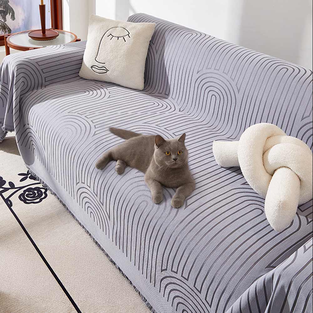 Scratch-Resistant Chenille Throw Couch Cover with Minimalist Arch Motif
