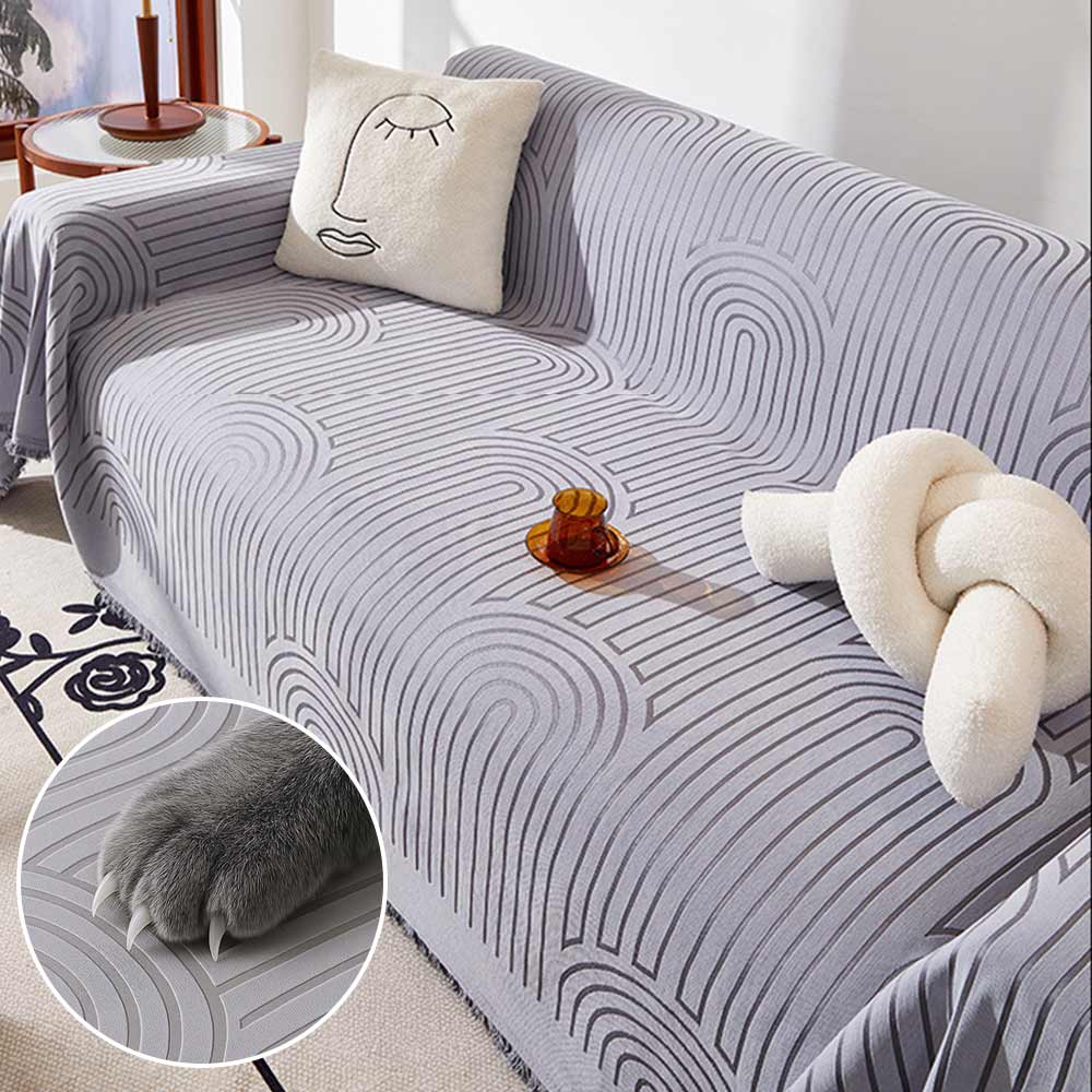 Scratch-Resistant Chenille Throw Couch Cover with Minimalist Arch Motif